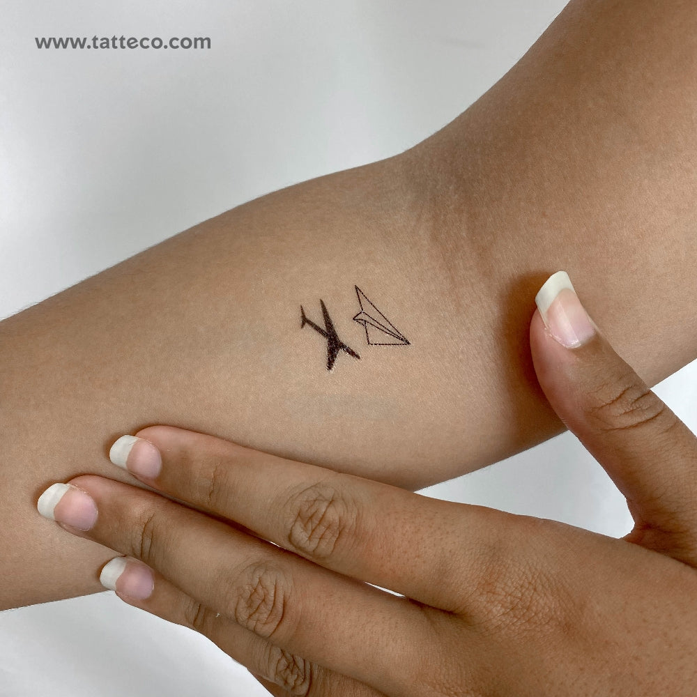Paper Plane and Airplane Shadow Temporary Tattoo (Set of 3) – Small Tattoos