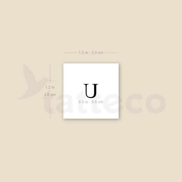 U Serif Capital Letter Temporary Tattoo - Set of 3