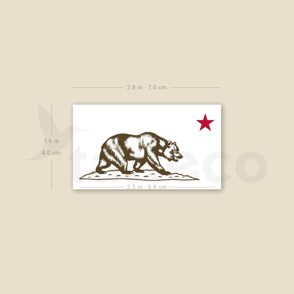 California Grizzly Bear and Red Star Temporary Tattoo - Set of 3