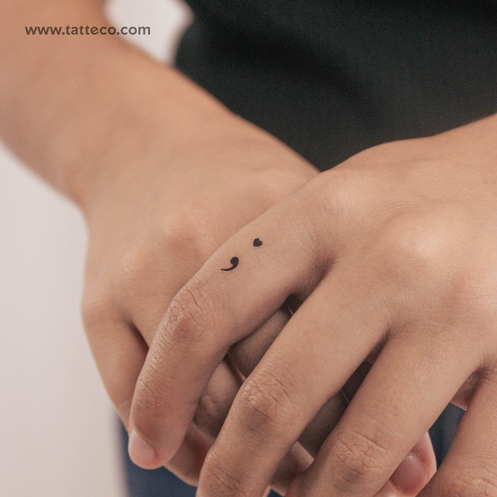 Small Heart Semicolon Temporary Tattoo - Set of 3