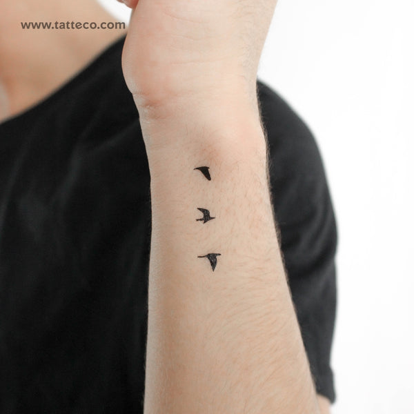 3 Small Flying Birds Temporary Tattoo - Set of 3