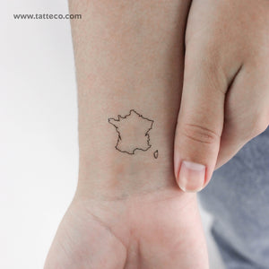 France Map Outline Temporary Tattoo - Set of 3