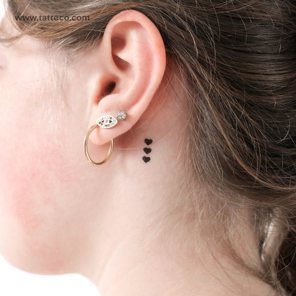 Three Tiny Black Hearts Temporary Tattoo - Set of 3