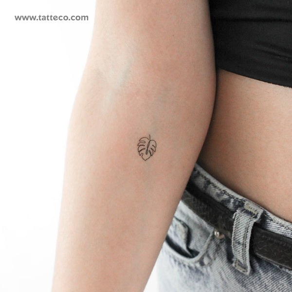 Fine Line Monstera Leaf Temporary Tattoo - Set of 3