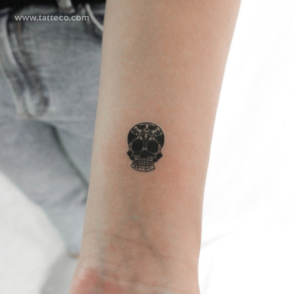 Small Black Sugar Skull Temporary Tattoo - Set of 3