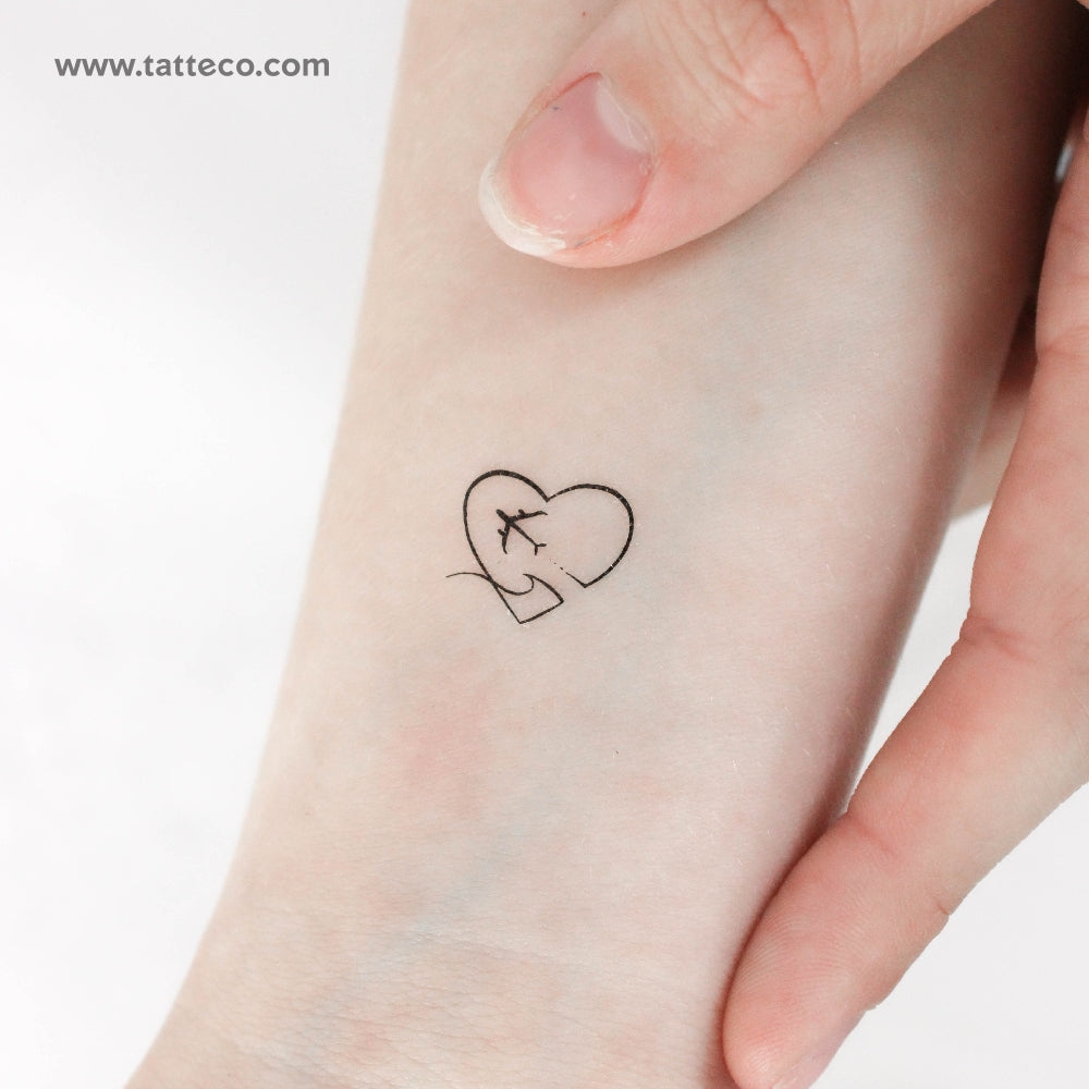 Heart Airplane and Wave Temporary Tattoo - Set of 3