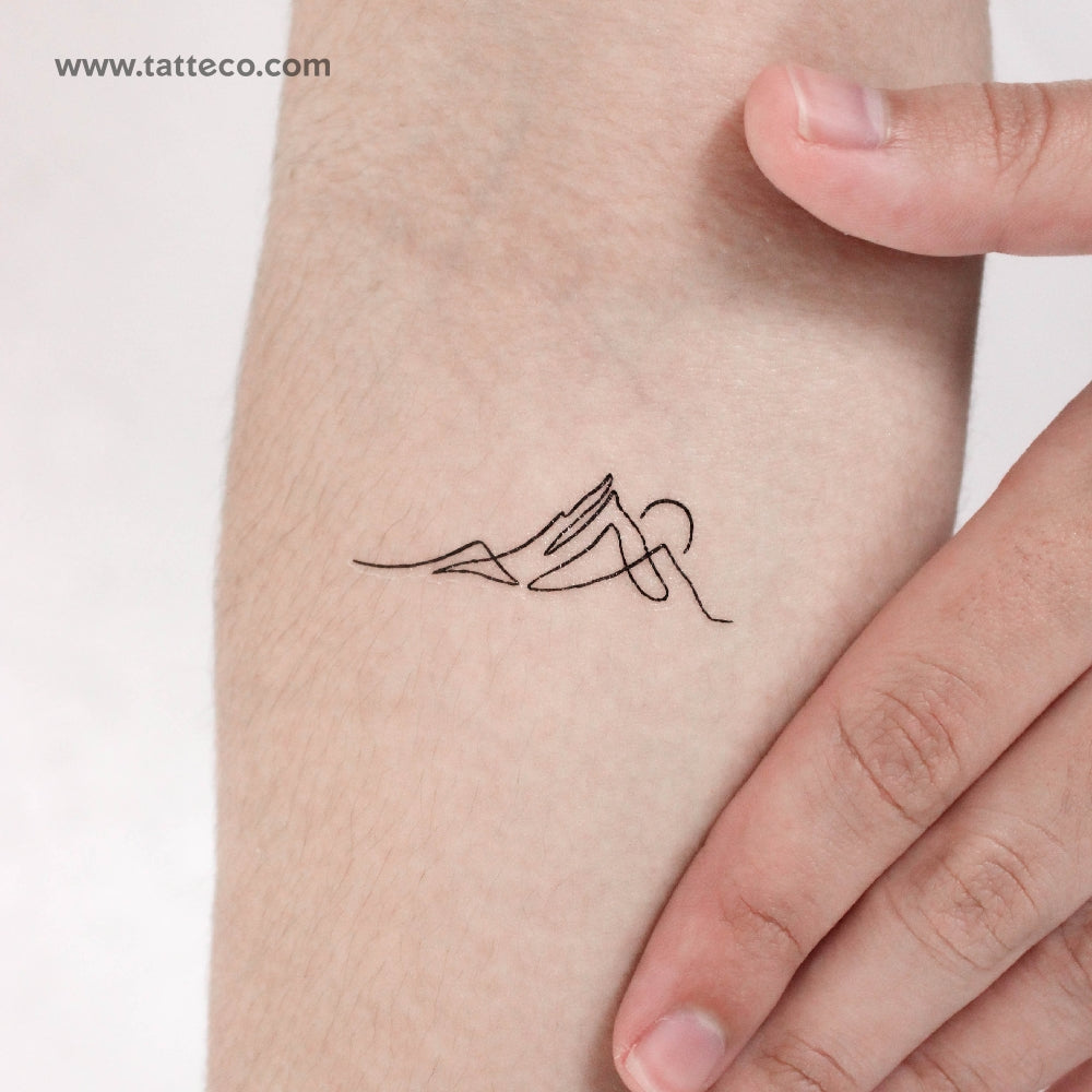 Single Line Mountain Sunrise Temporary Tattoo - Set of 3