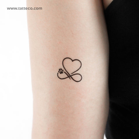 Infinity Heart And Dog Paw Print Temporary Tattoo - Set of 3