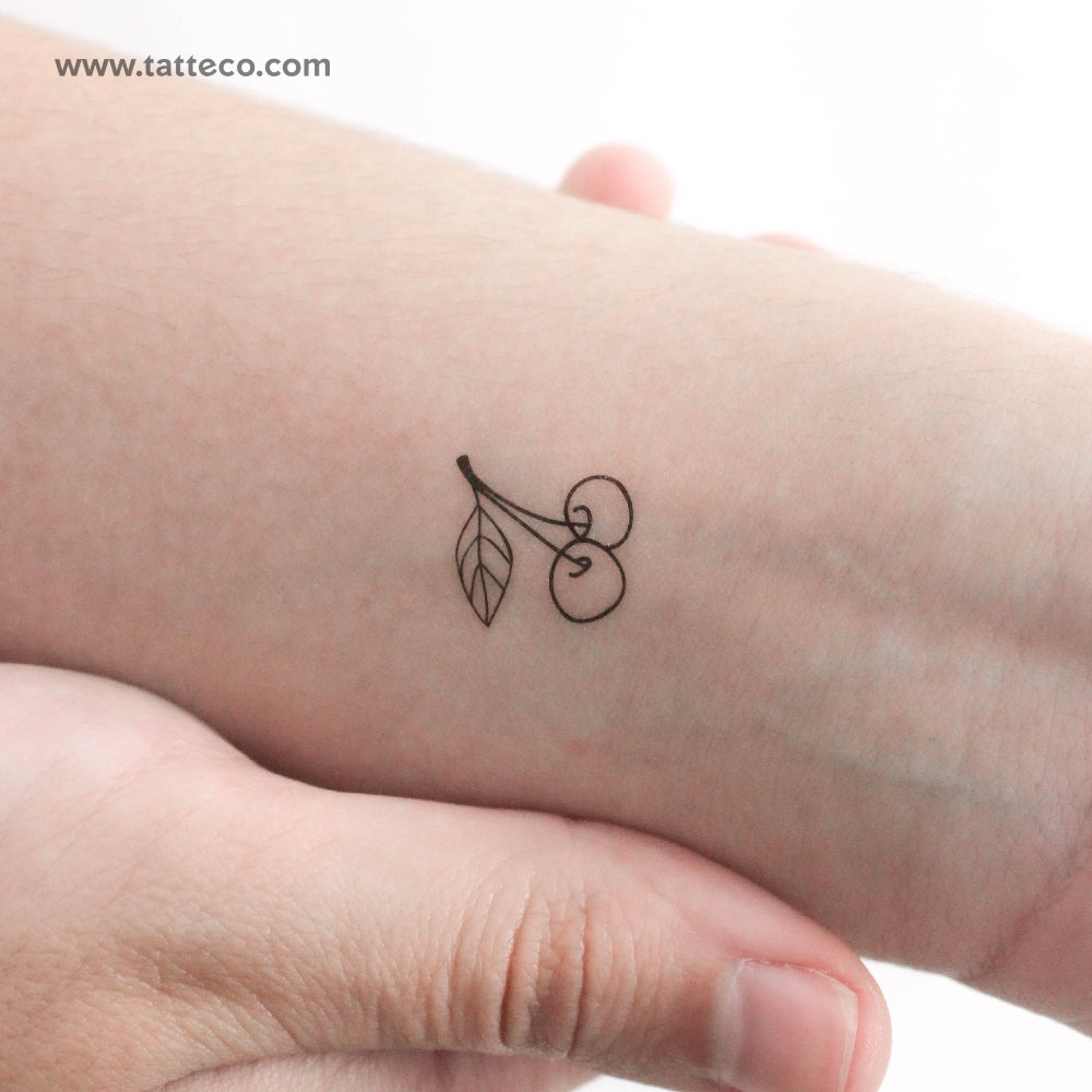 Tiny Cherry Couple Temporary Tattoo - Set of 3