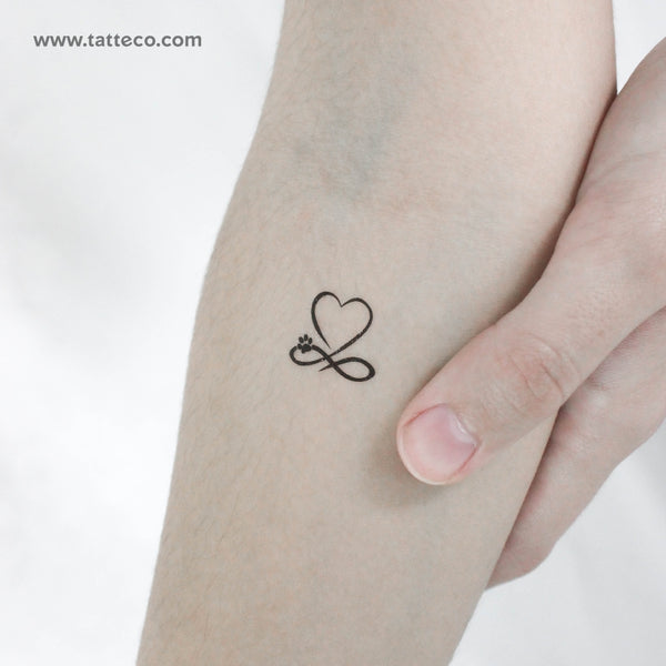 Paw Print Infinity Heart Temporary Tattoo - Set of 3