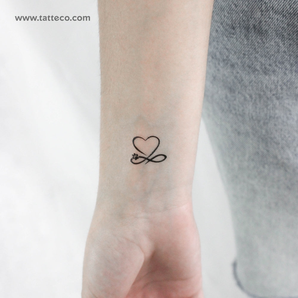 Paw Print Infinity Heart Temporary Tattoo - Set of 3