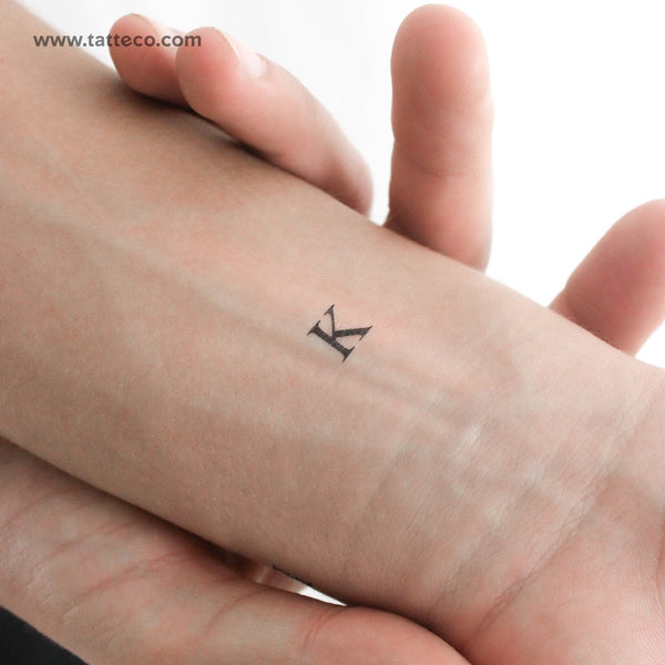 K Serif Capital Letter Temporary Tattoo - Set of 3