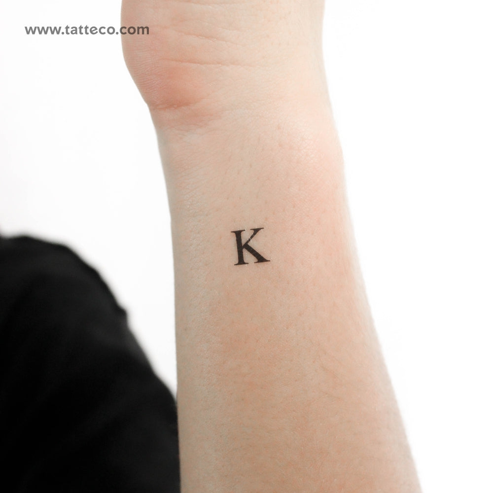 K Serif Capital Letter Temporary Tattoo - Set of 3