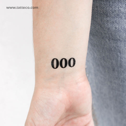 000 Angel Number Temporary Tattoo - Set of 3