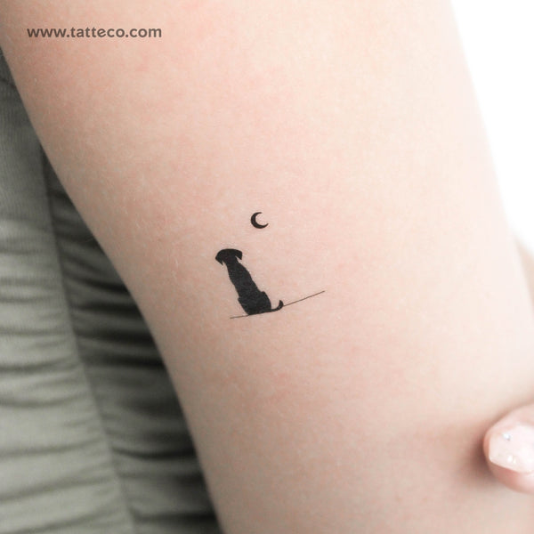 Dog Looking At The Moon Temporary Tattoo - Set of 3