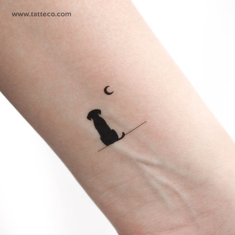 Dog Looking At The Moon Temporary Tattoo - Set of 3