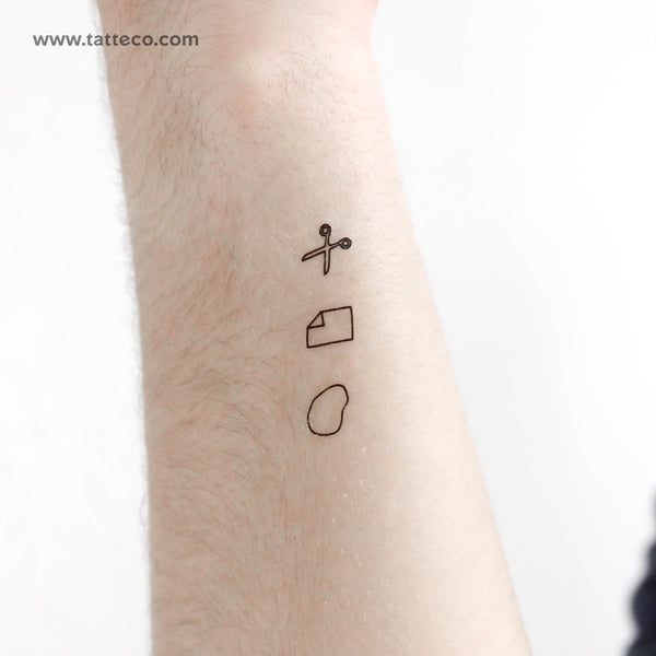 Rock Paper Scissors Temporary Tattoo - Set of 3