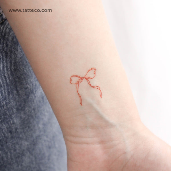 Red Ribbon Bow Temporary Tattoo - Set of 3