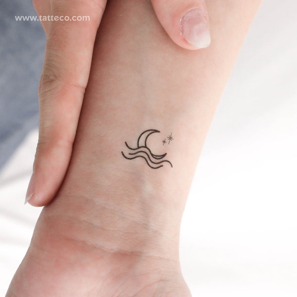 Sea Moonset and Stars Temporary Tattoo - Set of 3