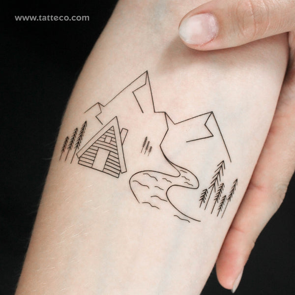 Mountain Cabin Temporary Tattoo by Cagri Durmaz - Set of 3