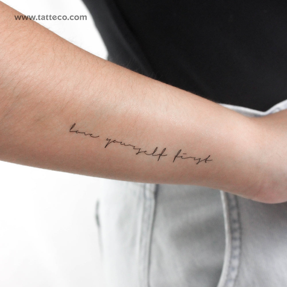 Handwritten Font Love Yourself First Temporary Tattoo - Set of 3