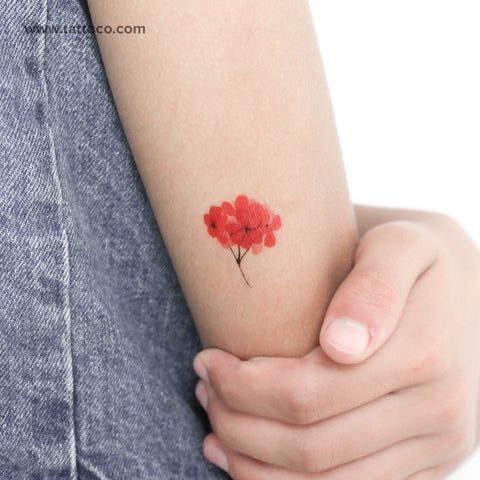 Red Hydrangea Temporary Tattoo by Zihee - Set of 3