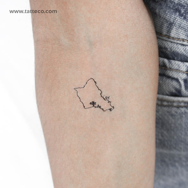 Oahu Map Temporary Tattoo - Set of 3