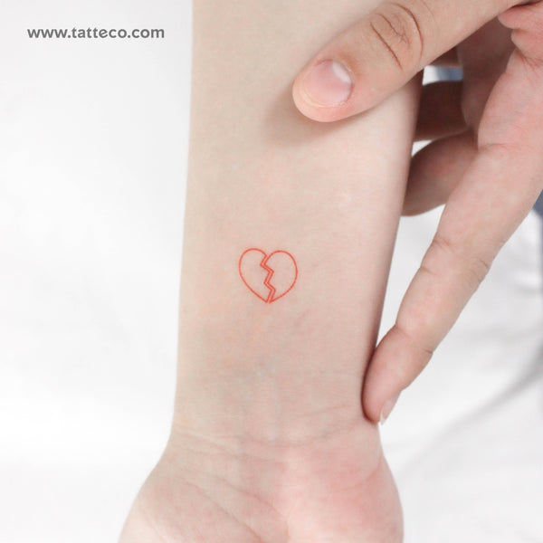 Red Broken Heart Temporary Tattoo - Set of 3