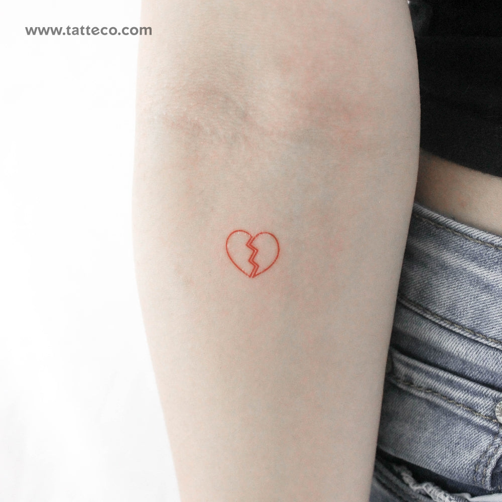 Red Broken Heart Temporary Tattoo - Set of 3