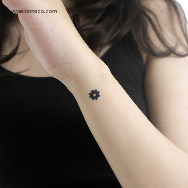 Dark Blue Flower Temporary Tattoo - Set of 3