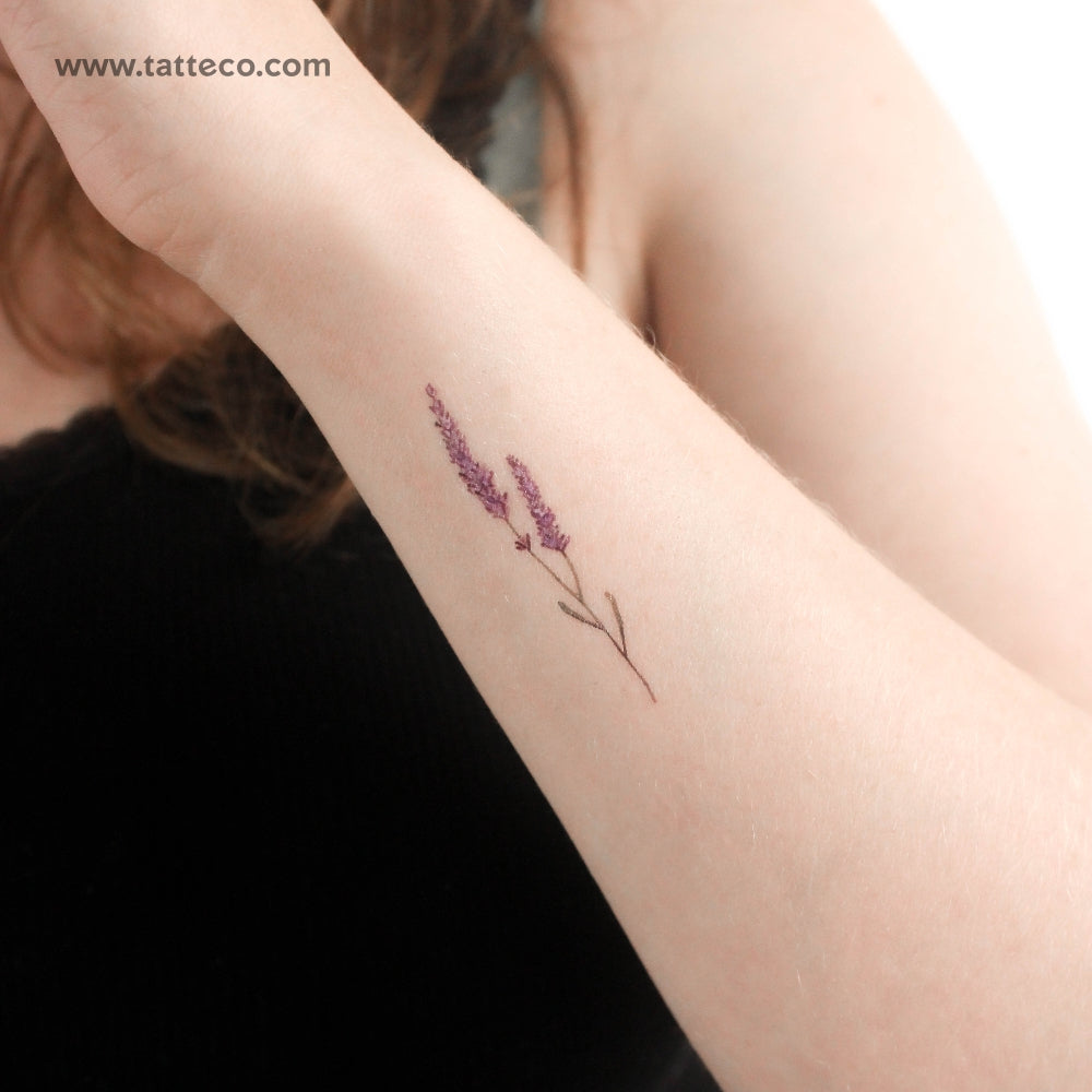 Watercolor Lavender Temporary Tattoo - Set of 3