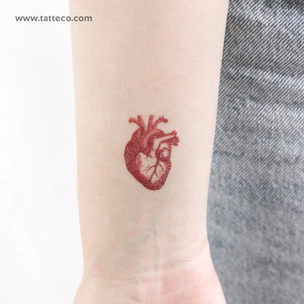 Red Anatomical Heart Temporary Tattoo - Set of 3