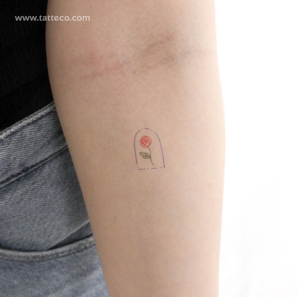 Minimalist Rose In A Glass Dome Temporary Tattoo - Set of 3