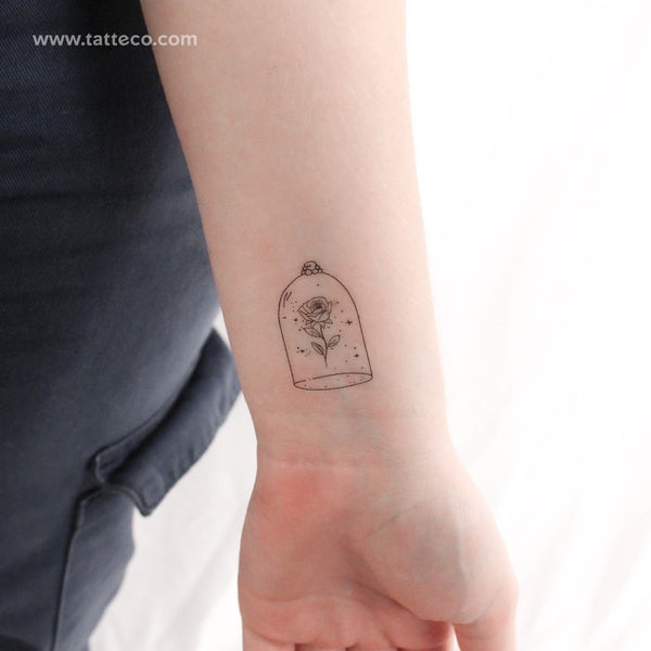 Rose In A Glass Dome Temporary Tattoo - Set of 3