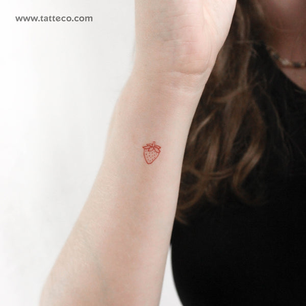 Tiny Red Strawberry Temporary Tattoo - Set of 3