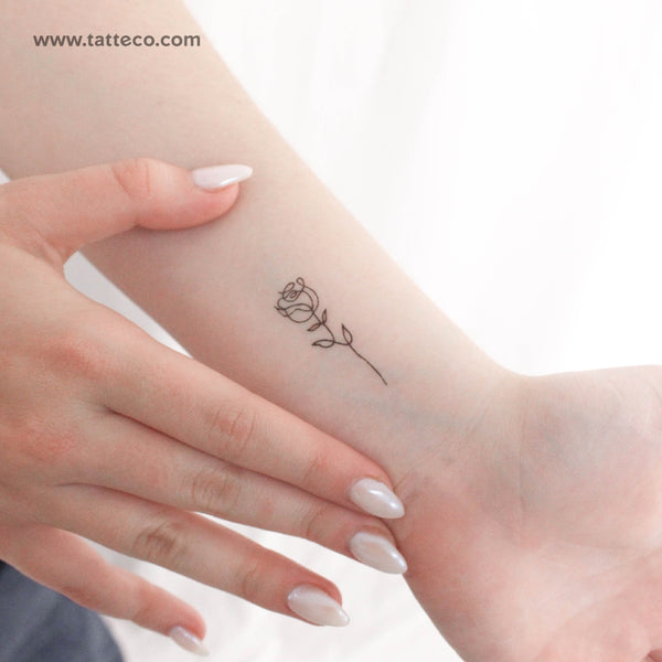 Single Line Rose Temporary Tattoo - Set of 3