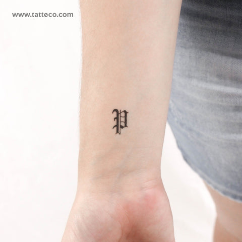 Gothic P Letter Temporary Tattoo - Set of 3