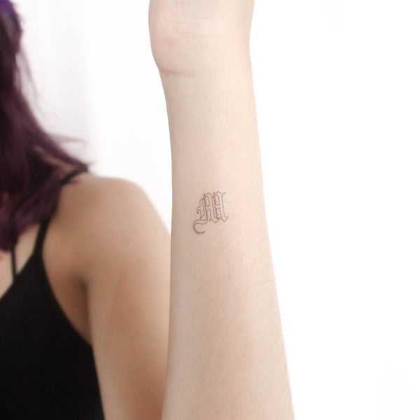 Old English M Letter Temporary Tattoo - Set of 3