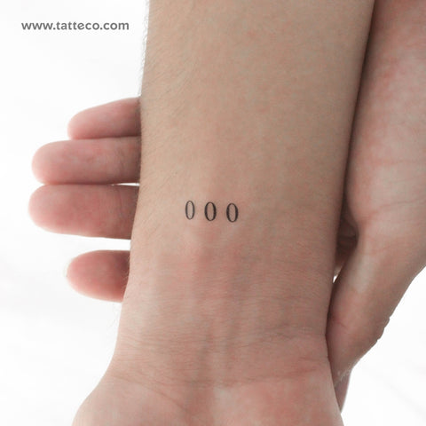 Small 000 Angel Number Temporary Tattoo - Set of 3