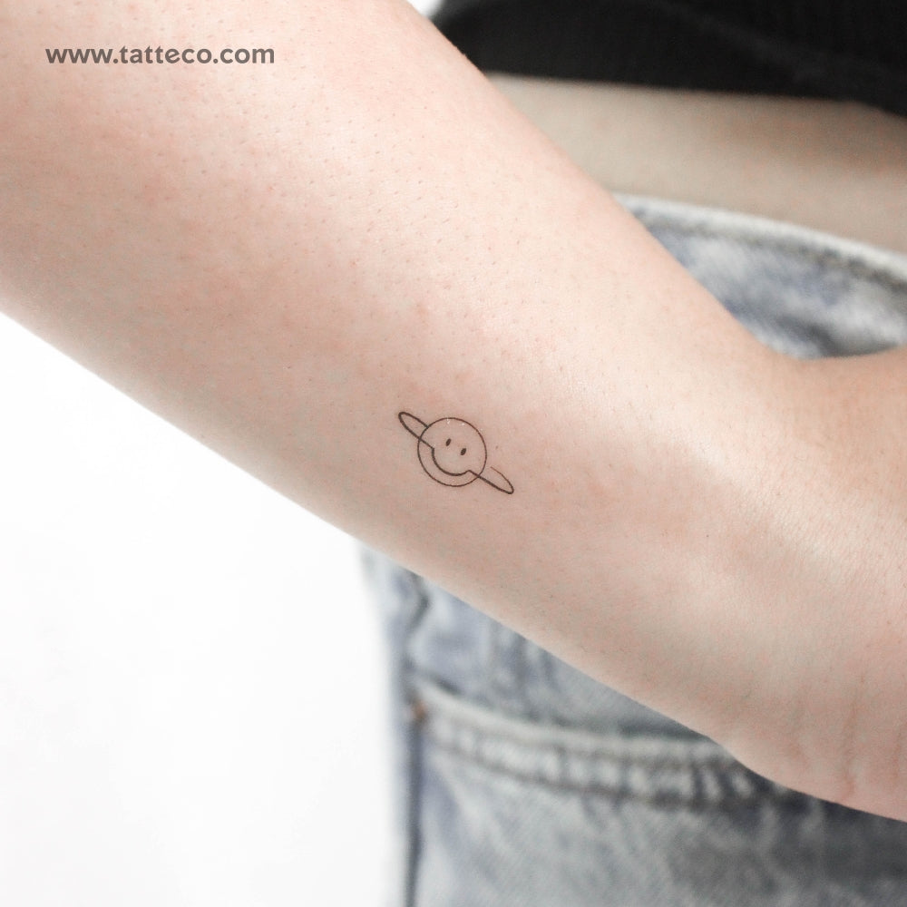 Smiley Saturn Temporary Tattoo - Set of 3