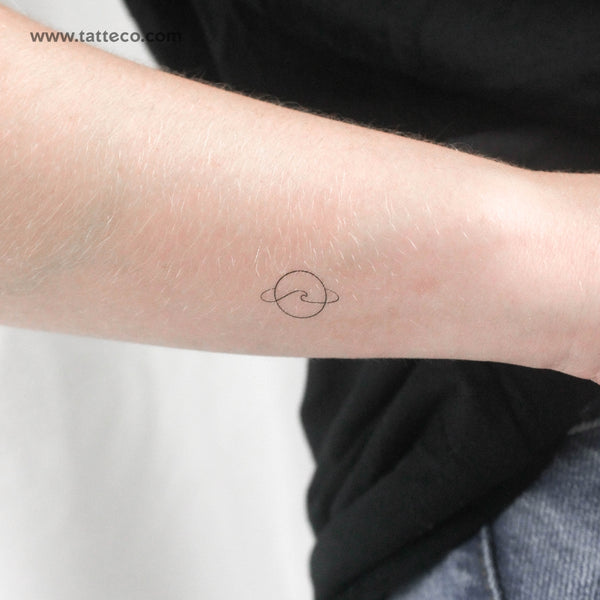 Minimalist Saturn and Wave Temporary Tattoo - Set of 3