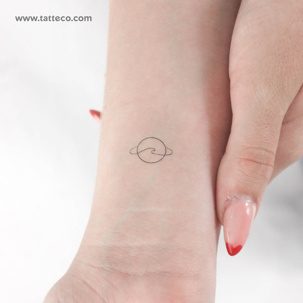 Minimalist Saturn and Wave Temporary Tattoo - Set of 3