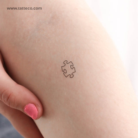 Tiny Fine Line Puzzle Piece Temporary Tattoo - Set of 3