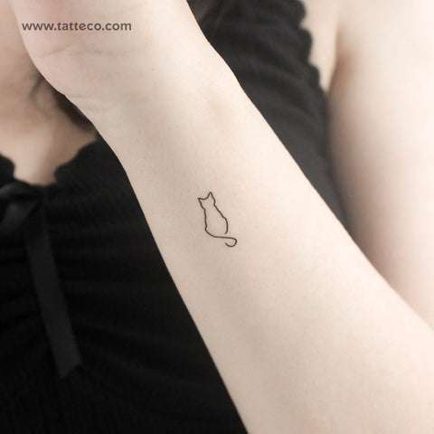 Line Art Cat Temporary Tattoo - Set of 3