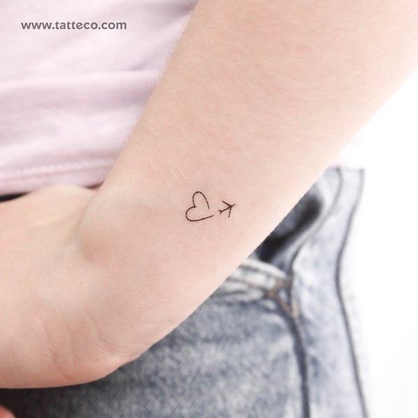 Tiny Airplane And Heart Temporary Tattoo - Set of 3