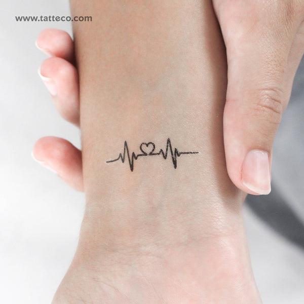 Small Heartbeat Heart Temporary Tattoo - Set of 3