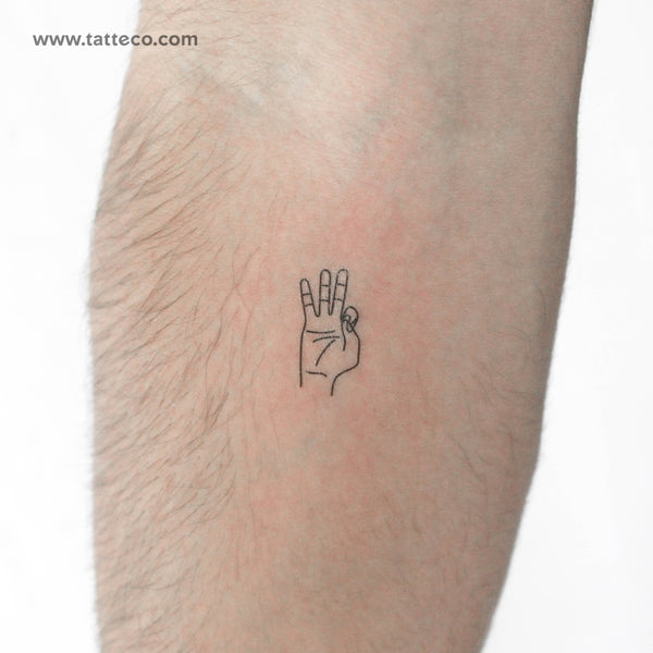 Sign Language F Temporary Tattoo - Set of 3