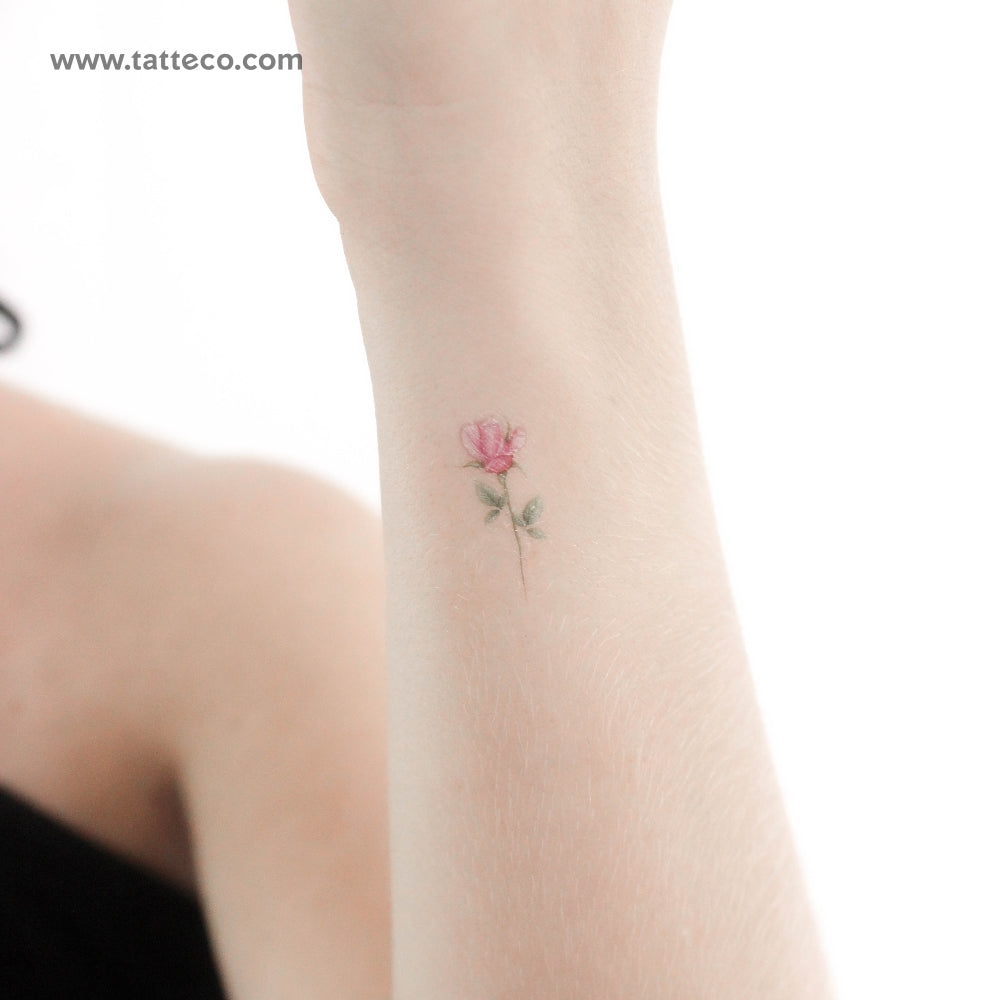 Small Pink Rose By Mini Lau Temporary Tattoo - Set of 3