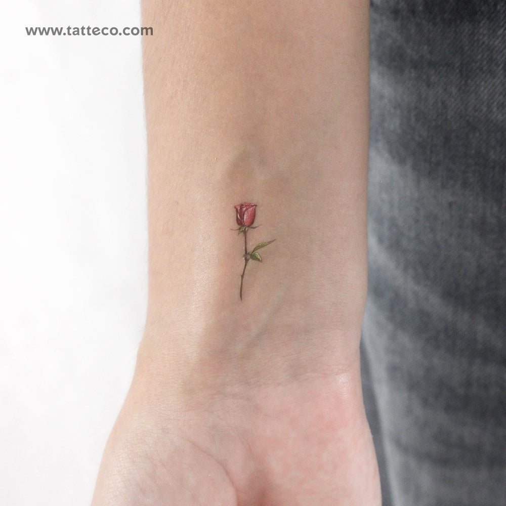 Small Garnet Rose By Mini Lau Temporary Tattoo - Set of 3