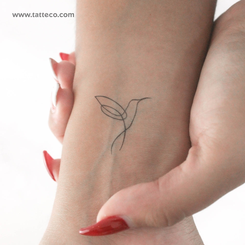 Continuous Line Hummingbird Temporary Tattoo - Set of 3